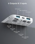Portable Charger with Cords Wires Slim 10000mAh Travel Battery Pack 6 Outputs 3 Inputs 3A Fast Charging
